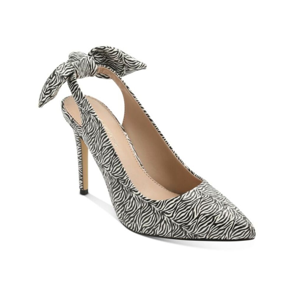 BCBGENERATION Womens Black Zebra Slingback Knotted Bow Henaya Stiletto Pumps 6 M